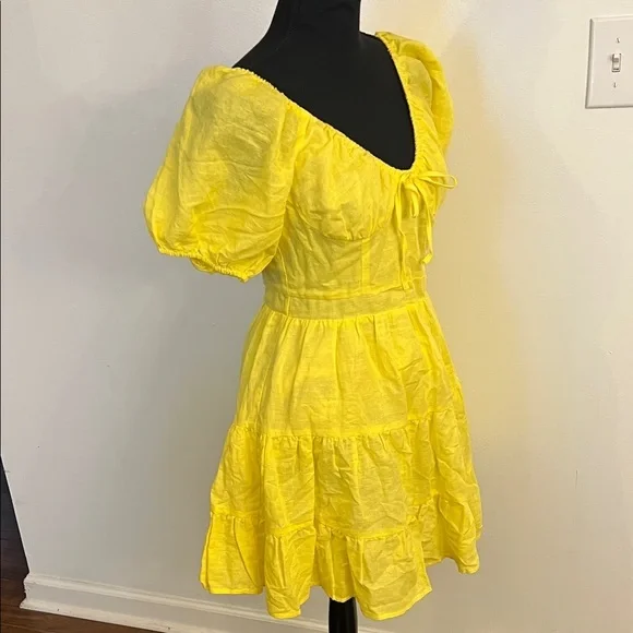 NWT Chelsea & Violet Linen Cotton Blend Puff Sleeve Tie V-Neck A-Line - Picture 7 of 15